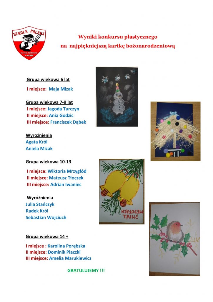 Wyniki Konkursu na Kartkę Bożonarodzeniową