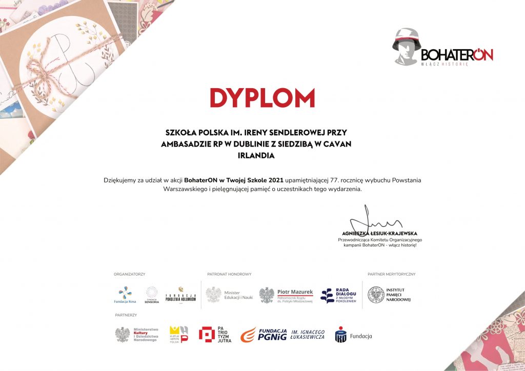 Podziękowania za udział w akcji BohaterOn