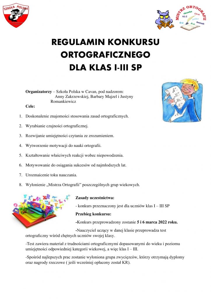 Regulamin konkursu ortograficznego dla klas 1-3