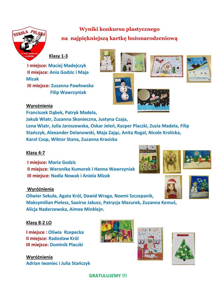 Wyniki konkursu na najpiękniejszą kartkę świąteczną.
