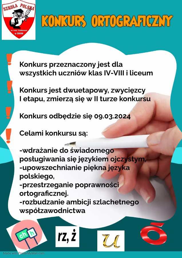 Konkurs Ortograficzny dla uczniów klas IV-VIII i LO