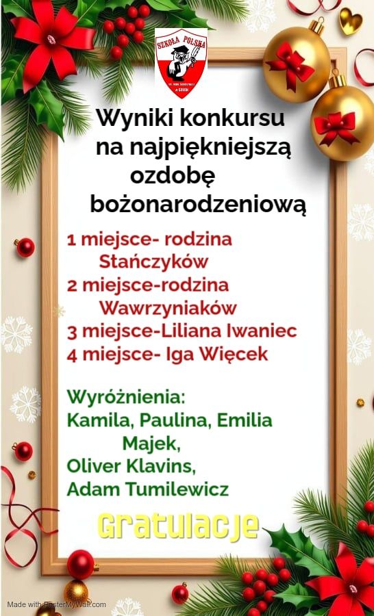 Wyniki konkursu na najpiękniejszą ozdobę bożonarodzeniową